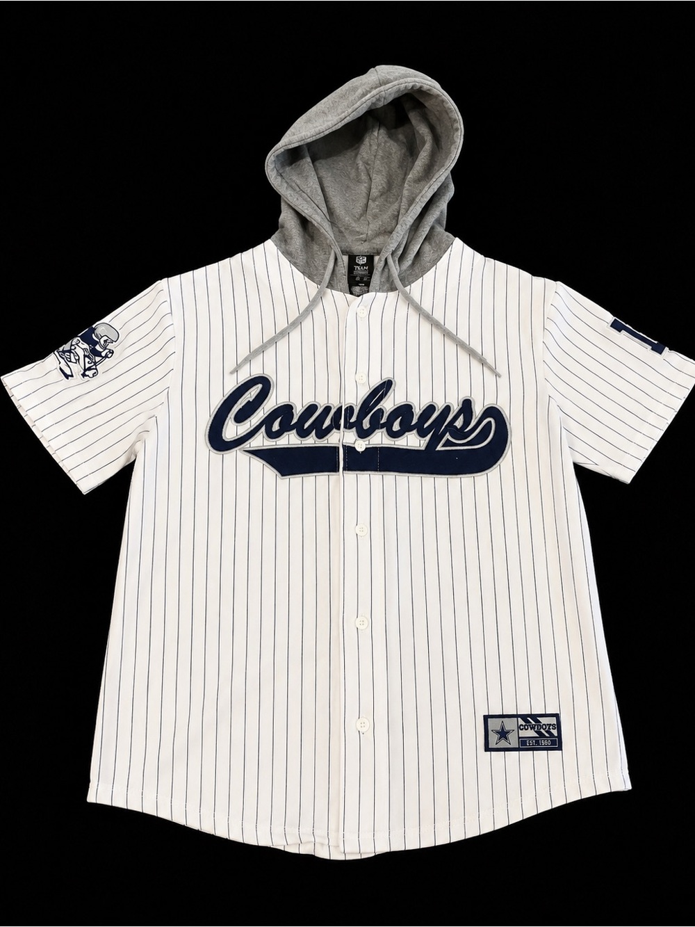 NFL Cowboys Pinstripe Button-Down Hoodie - White & Gray